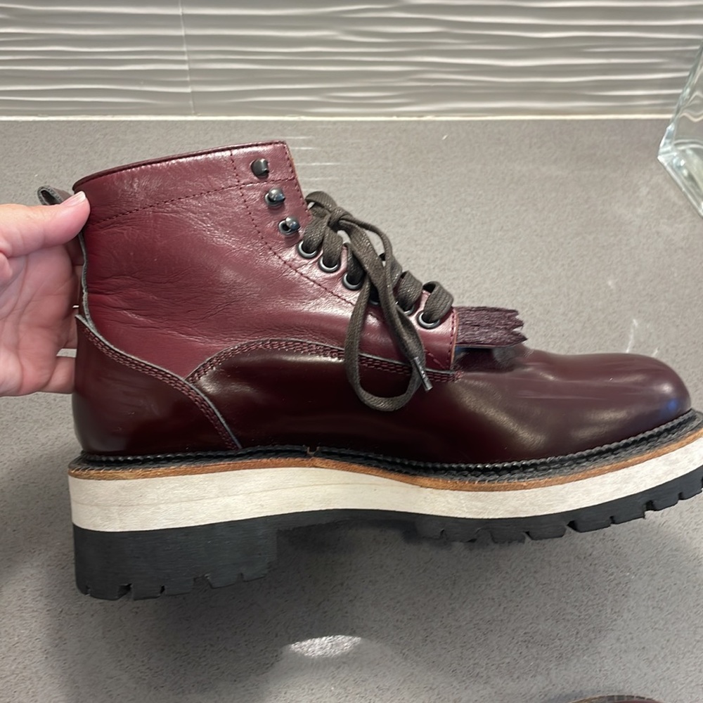 DSQUARED2 Red Oxblood Lace Up Chunky Vibram Lug Sole Calf Hair & Leather boots - Picture 12 of 17